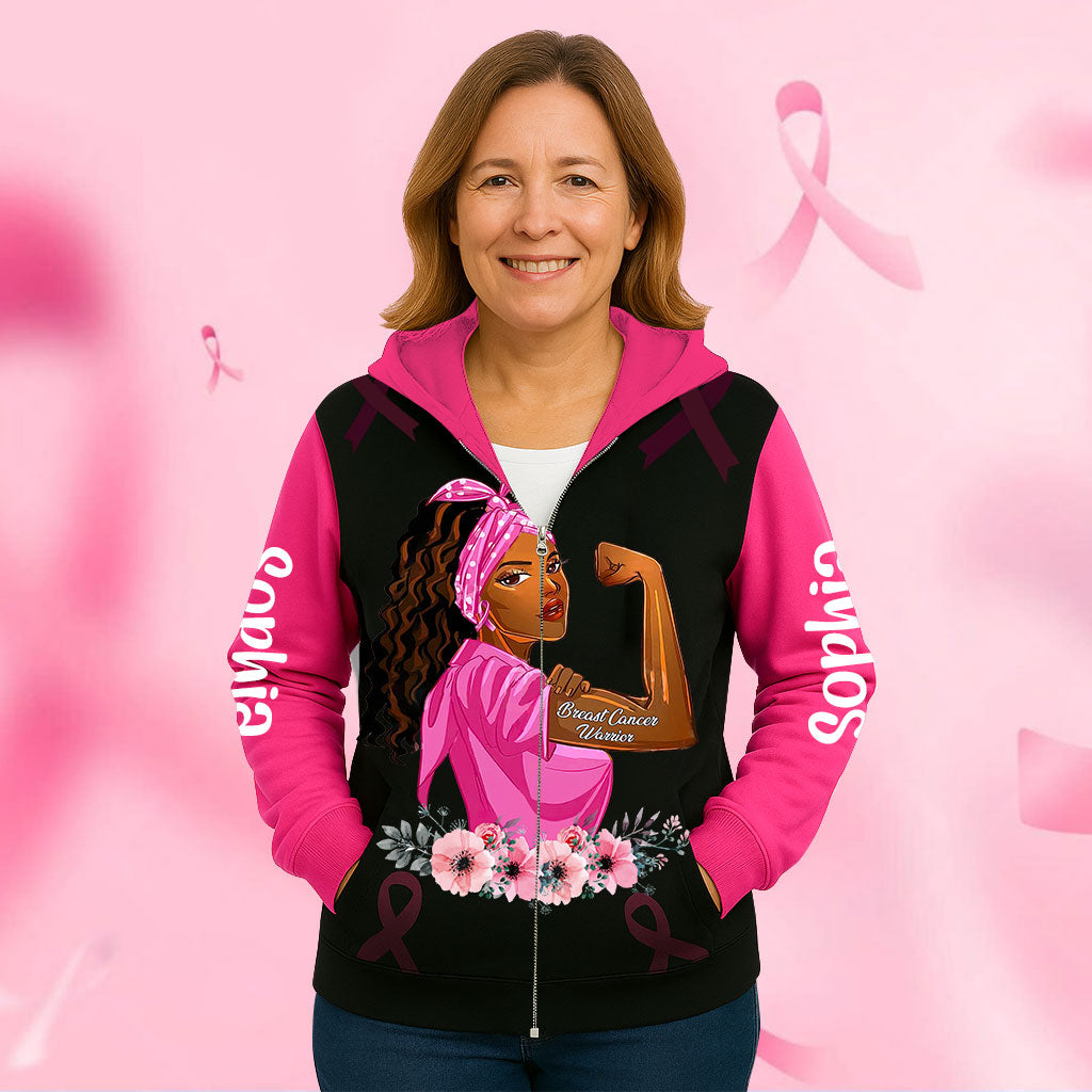 Custom Name Breast Cancer 3D Zip Hoodie UKHA5190902