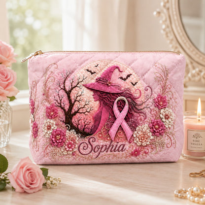 Personalized Pink Witch Breast Cancer Quilted Shoulder Tote Bag QFTD6150805