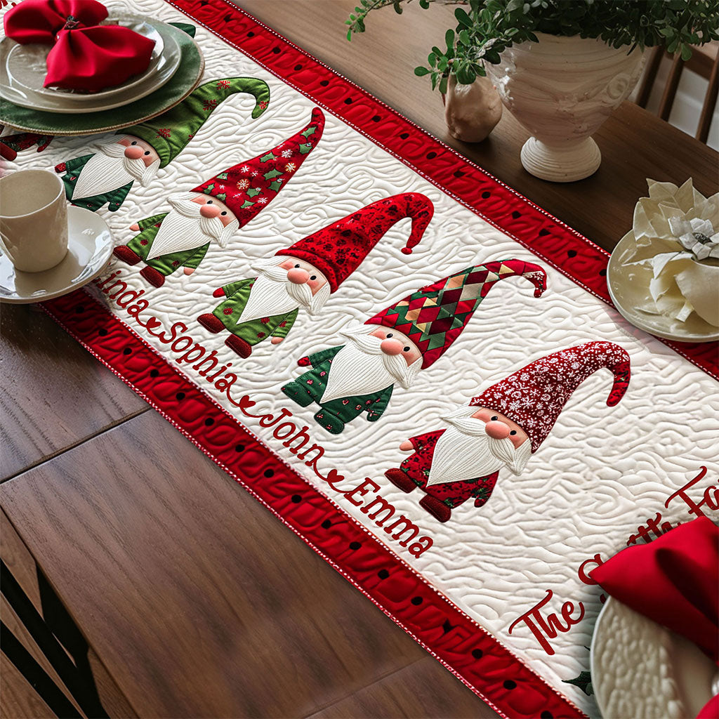 Personalized Family Christmas Gnomes Quilted Table Runner UKTO5221004