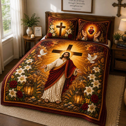 Jesus Quilted Bedding Set, Faith Over Fear, Religious Bedroom Decor UKNT6110801