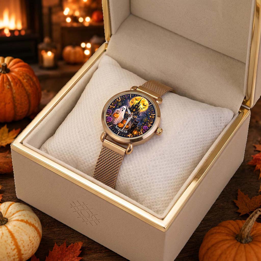 Custom Ghost Black Cat Halloween Watch For Woman UKHM6150802