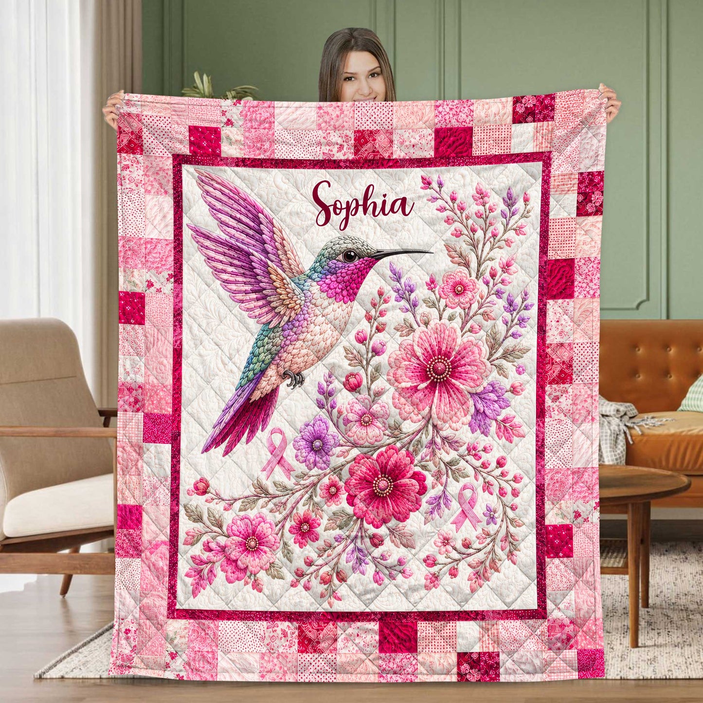 Custom Breast Cancer Quilt Blanket UKHA6050801