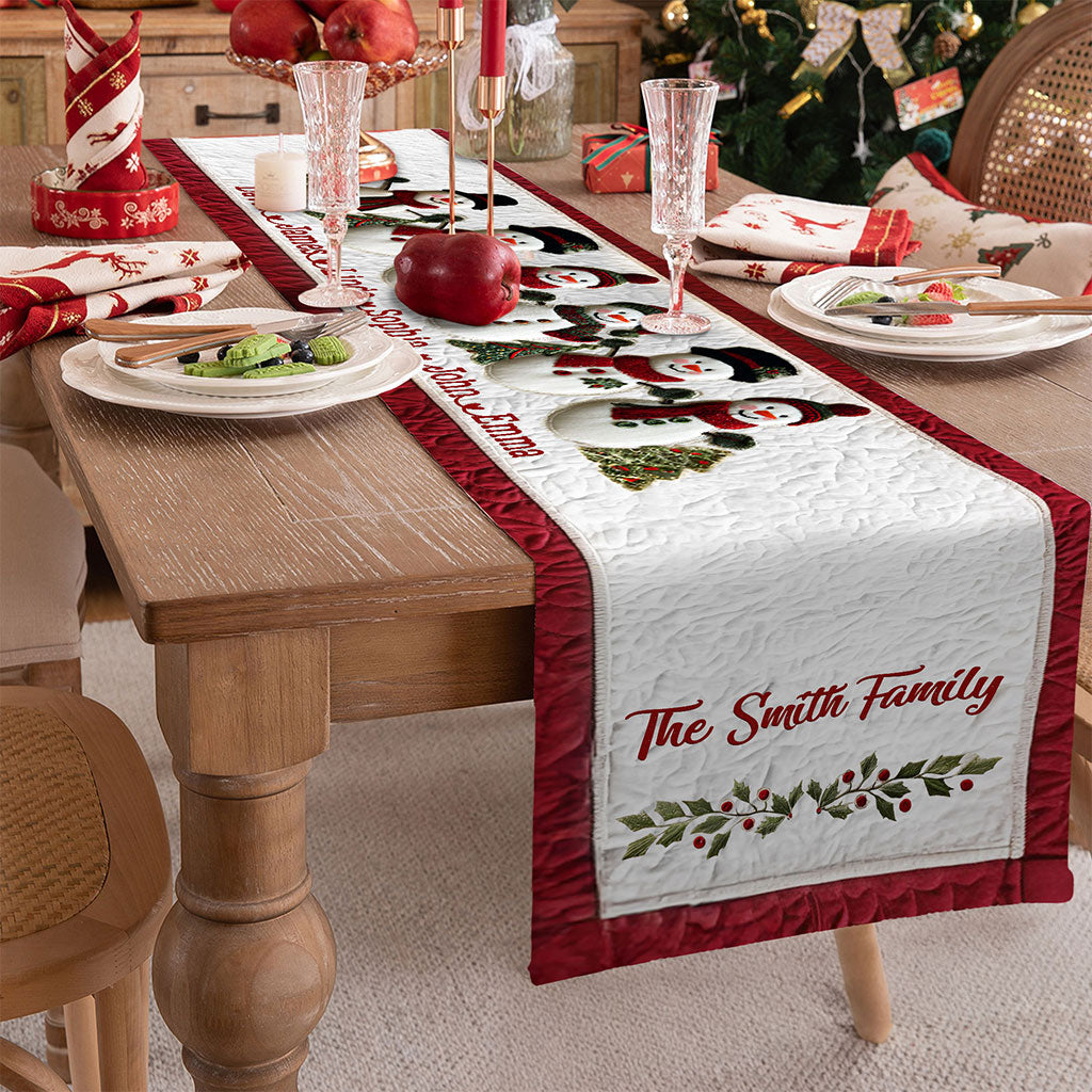 Personalized Snowman Family Christmas Quilted Table Runner QFTO5081002