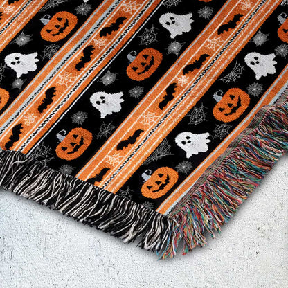 Ghost And Pumpkins Halloween Woven Tapestry Blanket QFTZ5150702