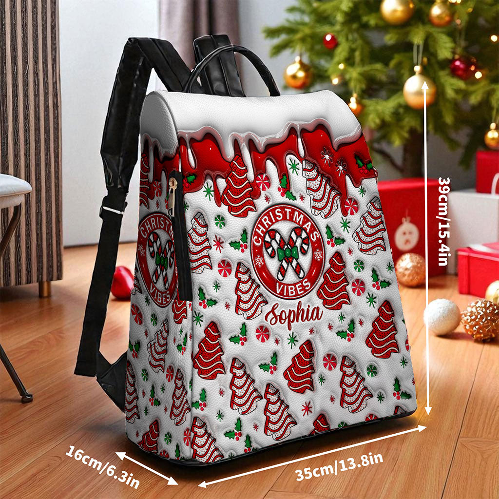 Personalized Christmas Vibes FAUX 3D INFLATED PU Leather Backpack QFTO5141003