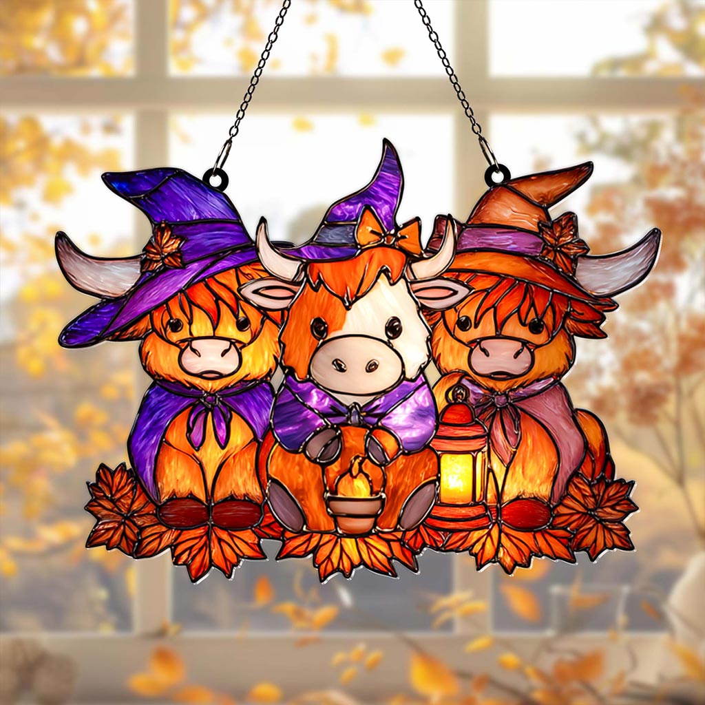 Highland Cows Halloween  Acrylic Window Hangings Suncatcher UKHA5130901