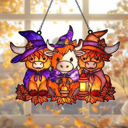 Highland Cows Halloween  Acrylic Window Hangings Suncatcher UKHA5130901