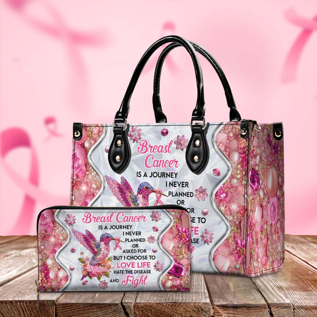 Personalized Hummingbird Breast Cancer Leather Handbag, Wallet QFTD5080901