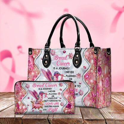 Personalized Hummingbird Breast Cancer Leather Handbag, Wallet QFTD5080901