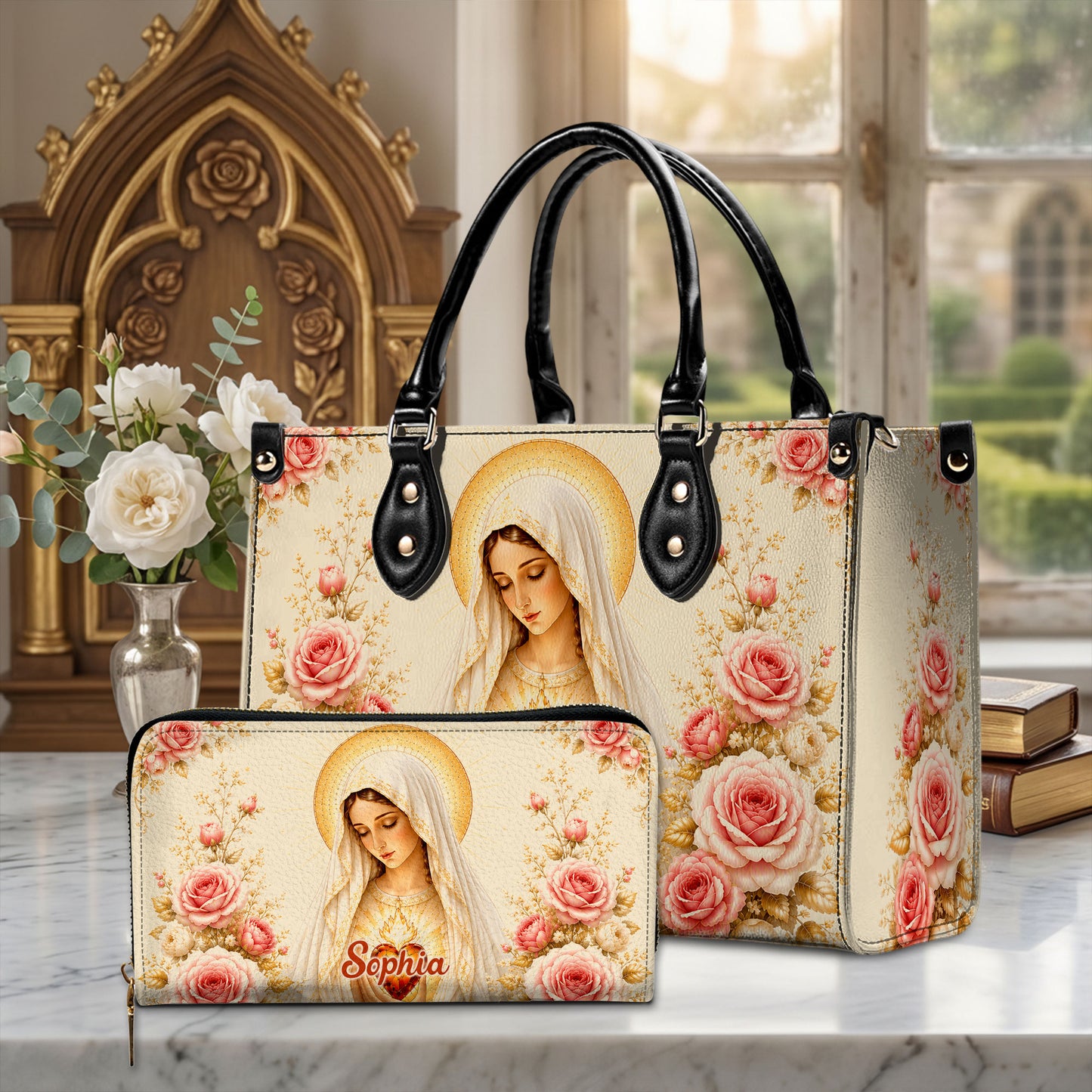 Virgin Mary And Rose Handbag And Wallet PMTD6240603