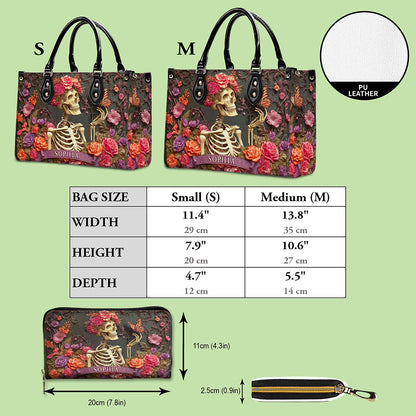 Personalized Skull Flower Halloween Leather Handbag UKTO5050902