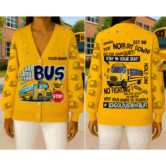 Personalized Name School Bus Driver Knitted Cardigan UKND5091001
