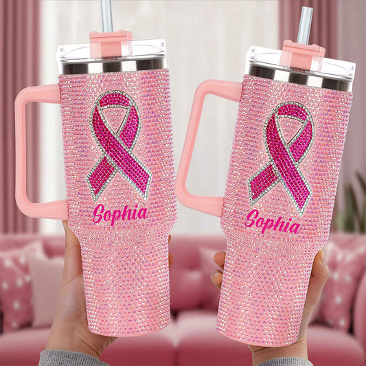 Breast Cancer Ribbon Rhinestone 40 Oz Tumbler QFTO5080801