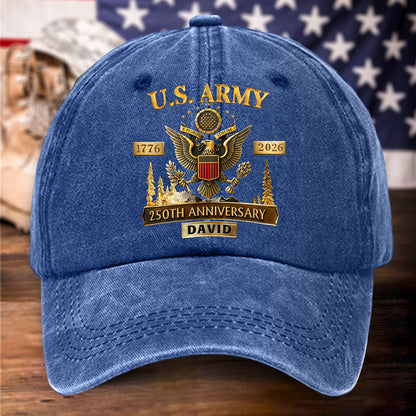 Personalized US Army 250th Anniversary Distressed Washed Cotton Printed Hat UKHH6060405