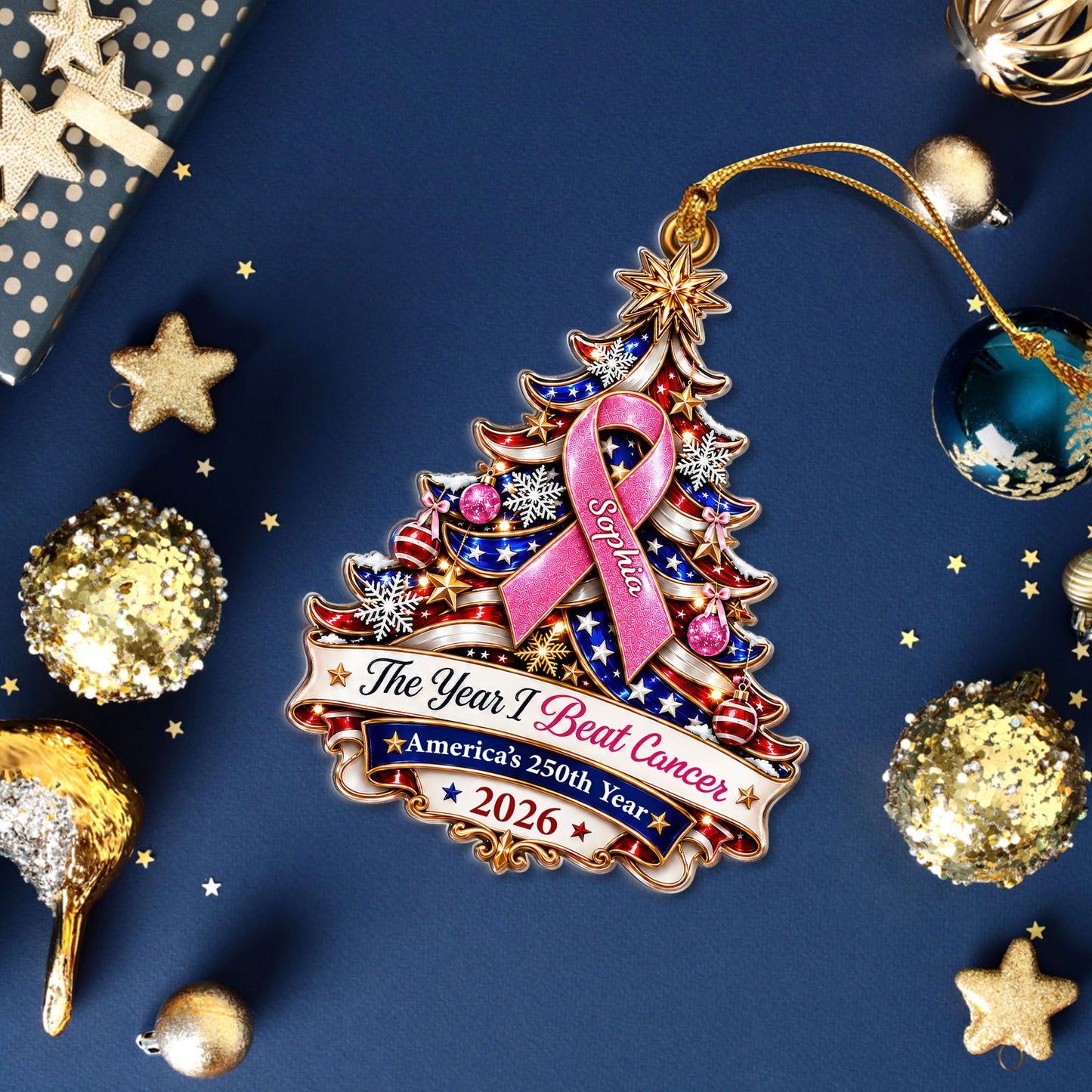 Personalized Breast Cancer Awareness 250th United States Ornament UKTD6100903