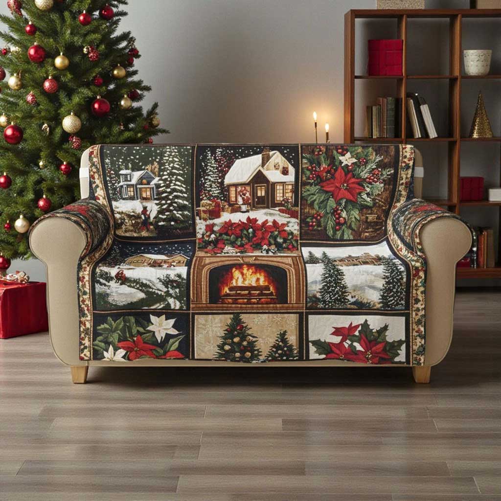 Retro Vintage Christmas Quilted Sofa Cover QFTD5291001