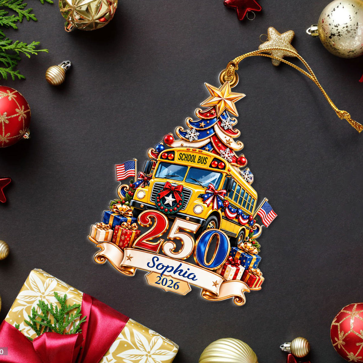 Personalized School Bus Driver 250th United States Ornament UKTD6100902