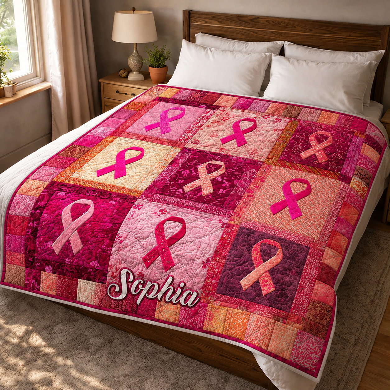 Custom Breast Cancer Quilted Blanket UKHA5011002