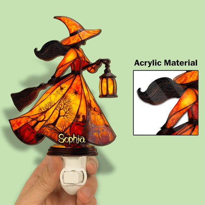 Personalized Gothic Witch Lamp, Witchy Custom Shape Plug-In Suncatcher Night Light, Stained Glass Night Light QFTD5280802
