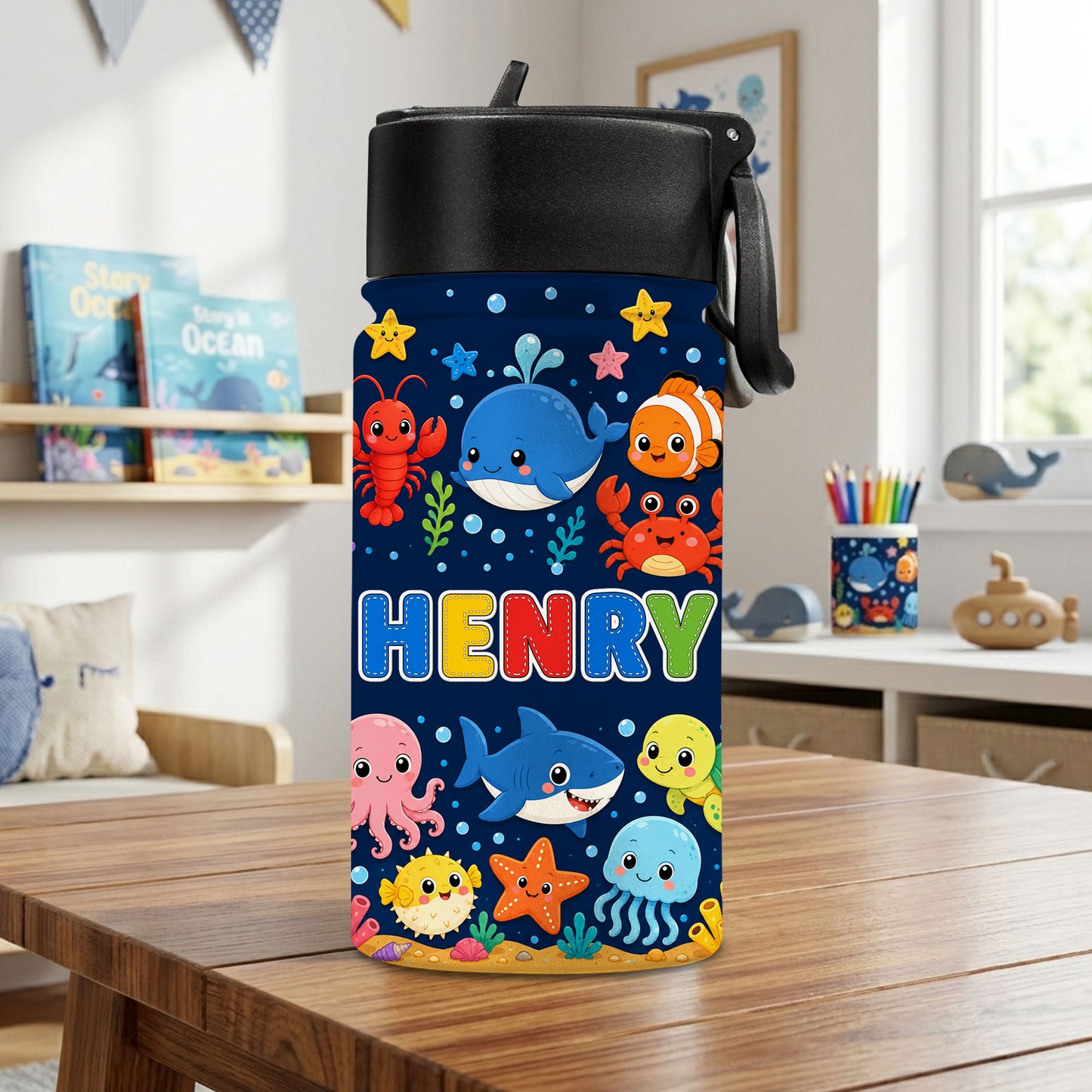 Custom Name Back To School Sea Animals Backpack for Kids PMND6300603