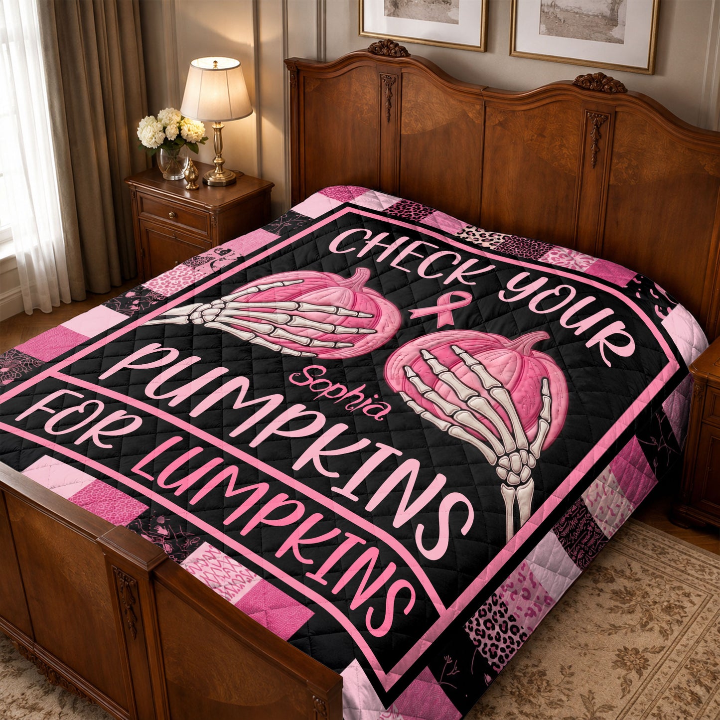 Custom Check Your Pumpkins Quilt Breast Cancer THTD6170602