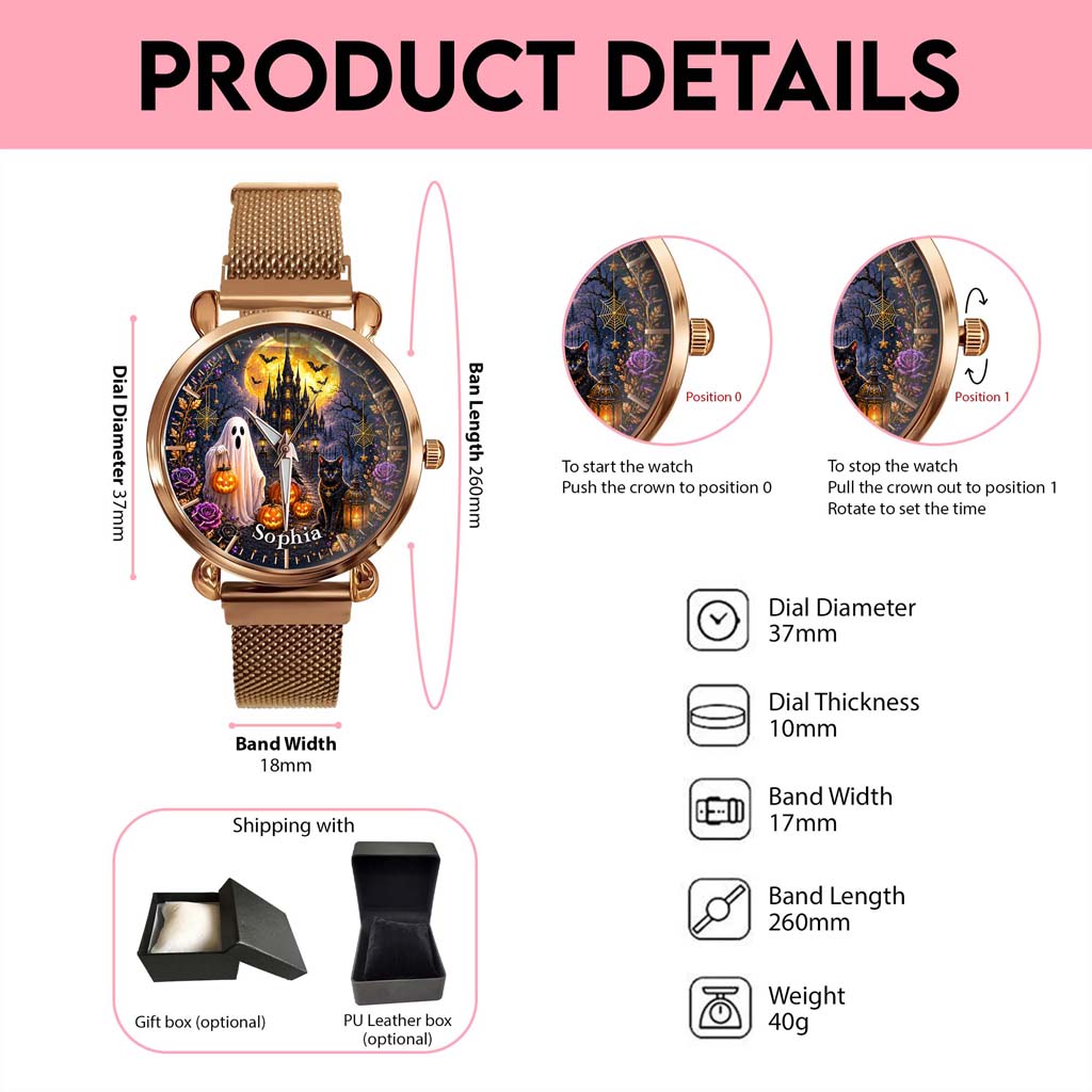 Custom Ghost Black Cat Halloween Watch For Woman UKHM6150802