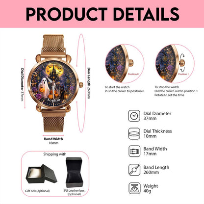 Custom Ghost Black Cat Halloween Watch For Woman UKHM6150802