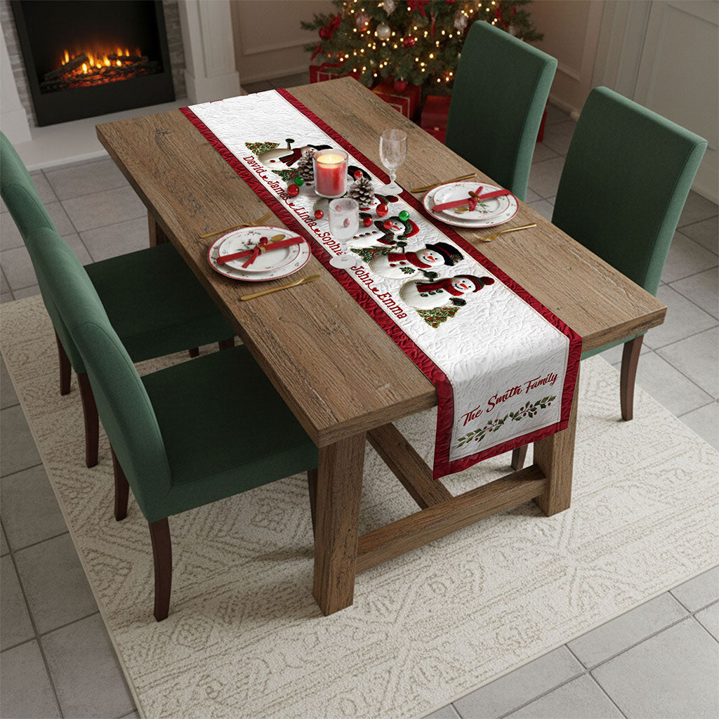 Personalized Snowman Family Christmas Quilted Table Runner QFTO5081002
