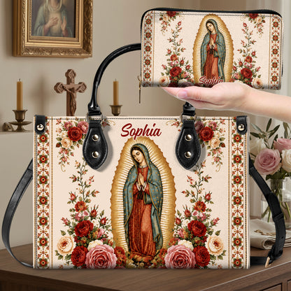 Custom Catholic Virgin Mary And Rose Handbag And Wallet, Our Lady of Guadalupe Gift PMTD6240604
