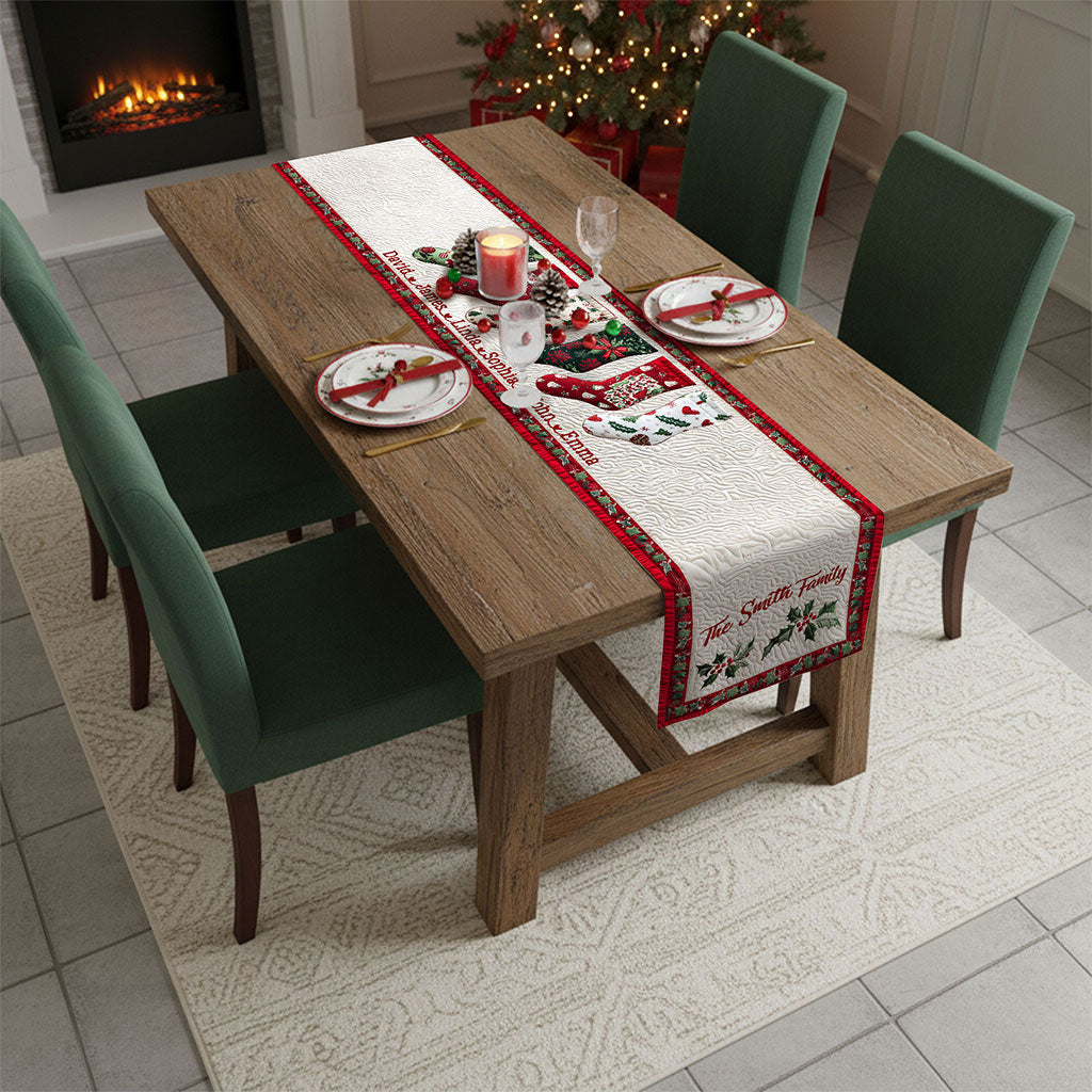 Personalized Family Christmas Stocking Quilted Table Runner UKTO5221005