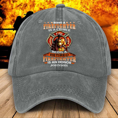 Personalized Distressed Washed Cotton Firefighter Printed Hat, Gift For Fireman, Retired Firefighter Gift UKHM5070501