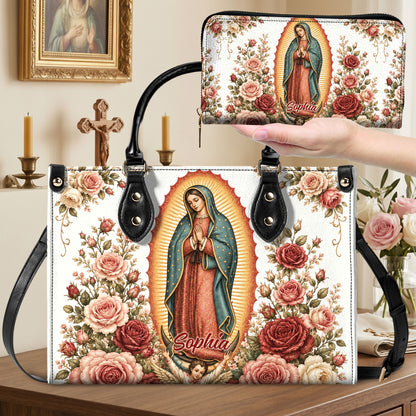 Custom Catholic Virgin Mary And Rose Handbag And Wallet, Our Lady of Guadalupe Gift PMTD6240605