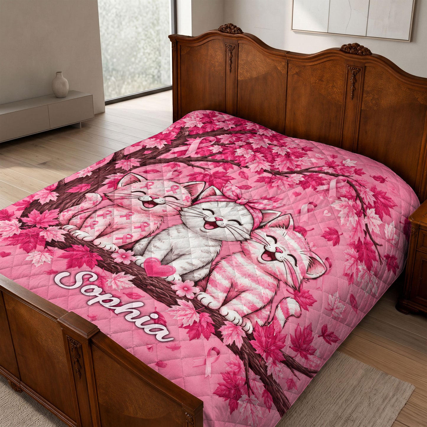 Personalized Breast Cancer Awareness Quilted Blanket UKTD6050803