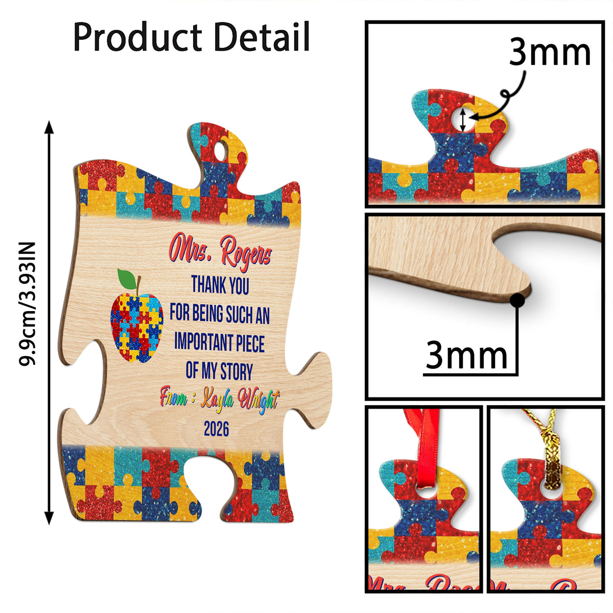 Personalized Thank You For Being Part Of My Story Autism Teacher Wooden Ornament QFTO4241003