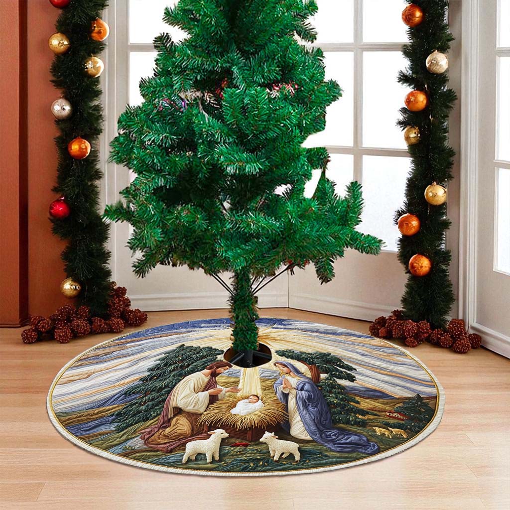 Nativity Christmas Tree Skirt, Festive Holiday Decoration QFHM5091005