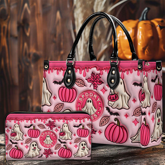 Spooky Vibe Print 3D Inflated Leather Handbag, Leather Wallet, Halloween Gift QFTO4240704