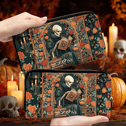Personalized Gothic Skeleton Reading Book PU Leather Handbag QFHM5110901