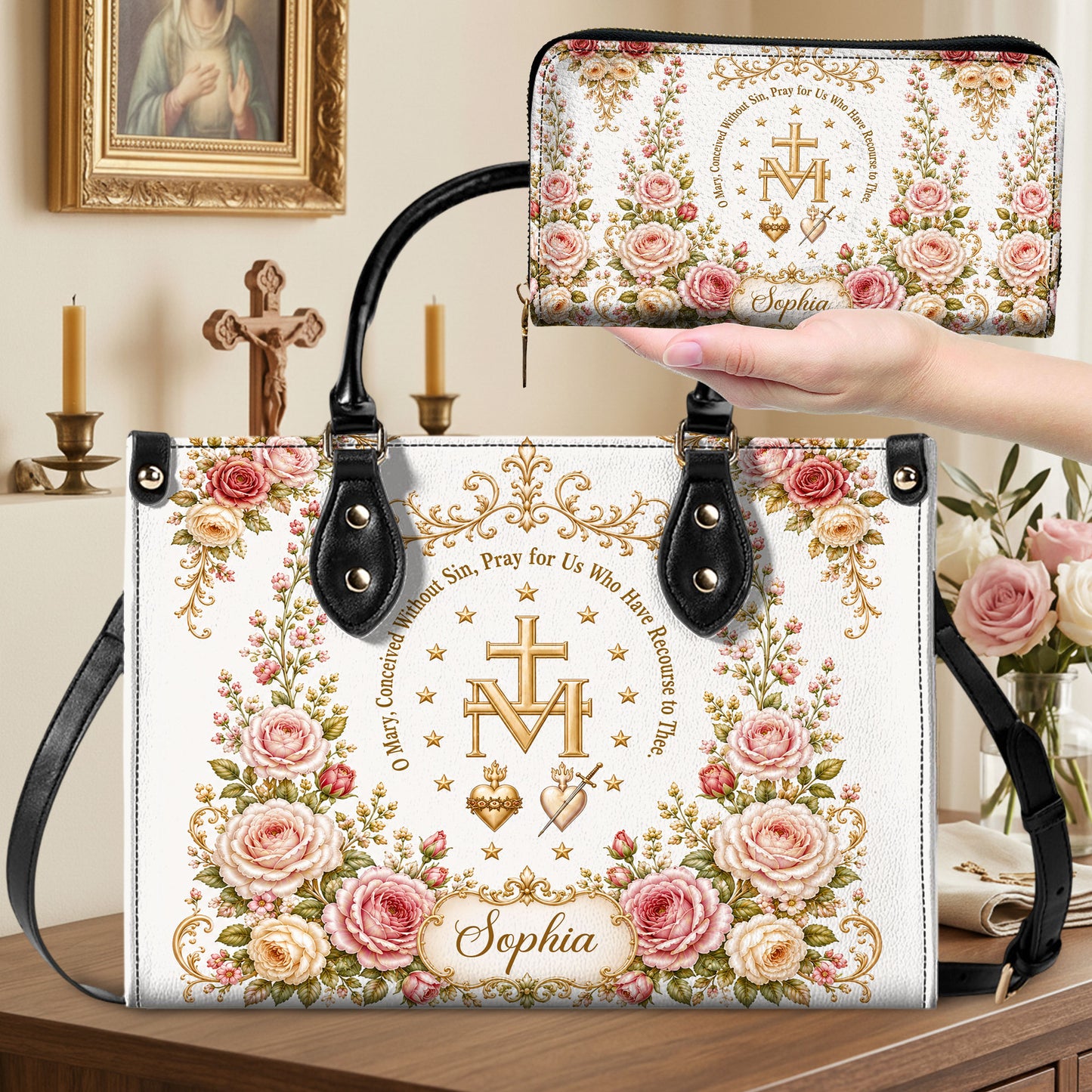 Miraculous Medal Handbag And Wallet, Virgin Mary Handbag And Wallet, Marian Cross PMTD6240606