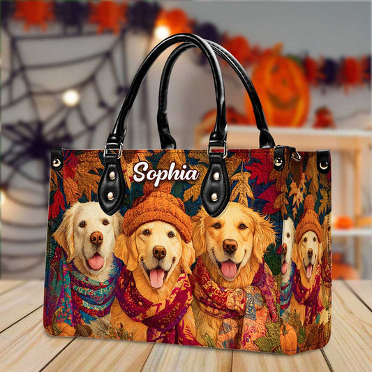Custom Golden Retriever  Halloween Leather Handbag UKTZ5220801