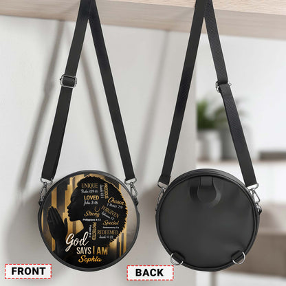 Custom God Says I Am Afro Girl  Round Crossbody Bags THUU6110301