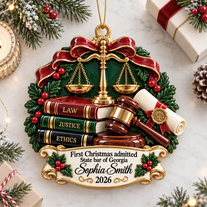 Personalized First Christmas as Lawyer 3D Relief Acrylic Ornament, Custom Name Bar Admission Gift, New Attorney Christmas Keepsake NPND6100853