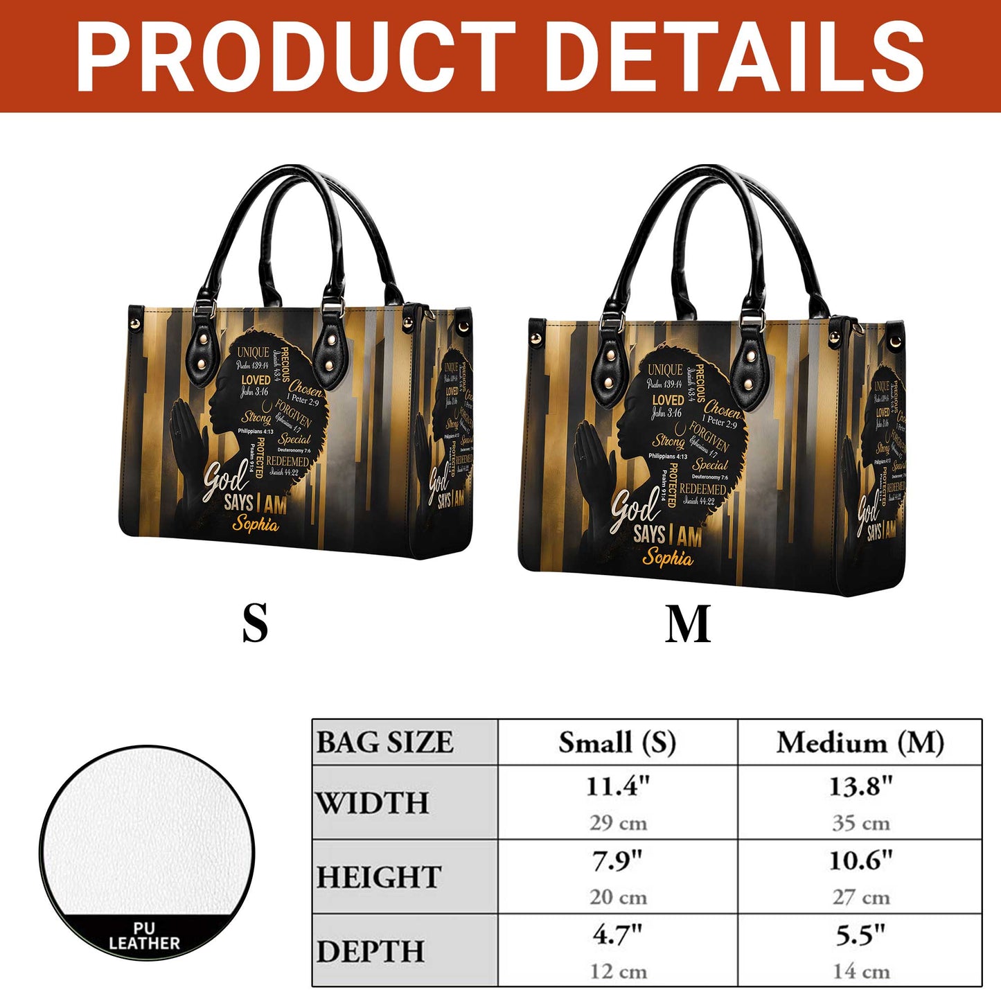 Custom Black Women God Says I Am Afro Girl Leather Handbag THUU6110302