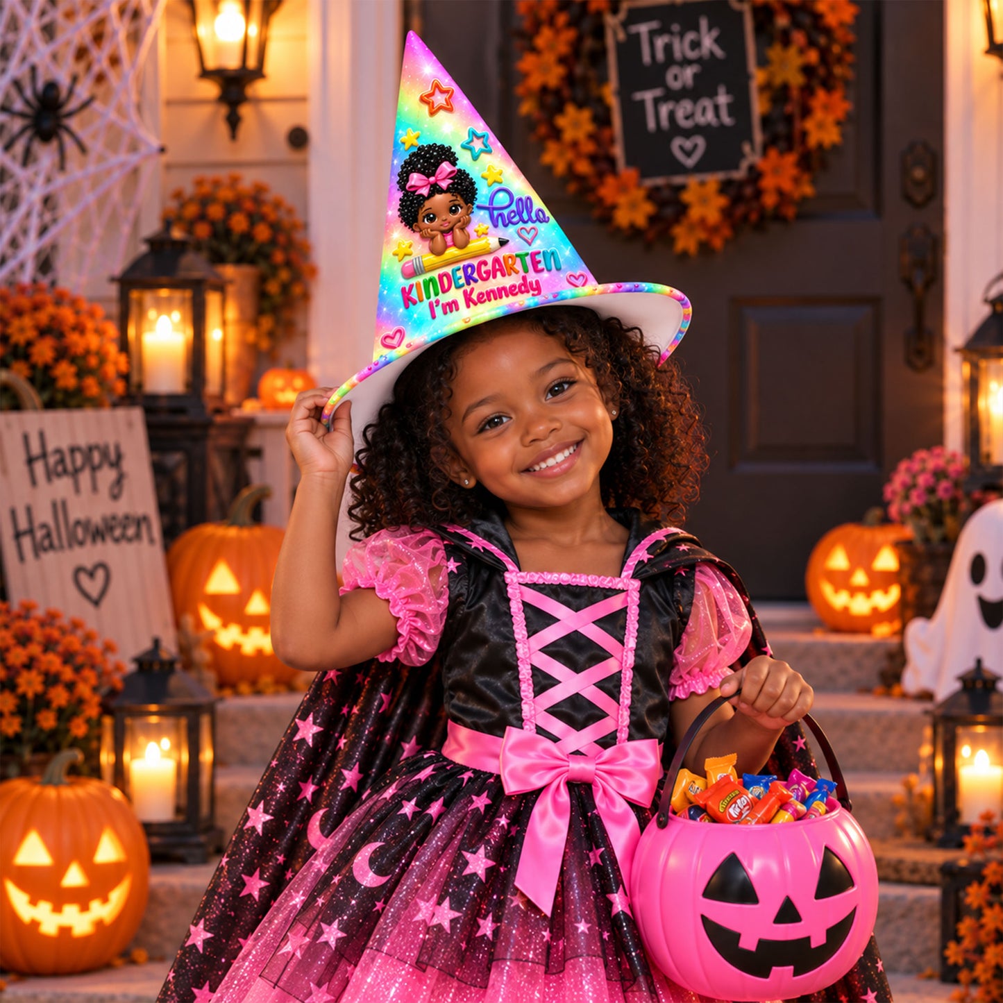 Personalized Back To School Witch Hat, Black Girl Witch Hat For Kid UKND6100911