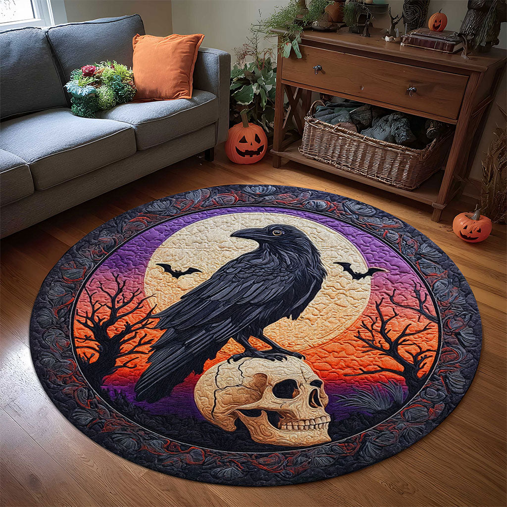 Mystic Black Raven Skull 3D Printed Rug, Halloween Round Mat UKTO5190903
