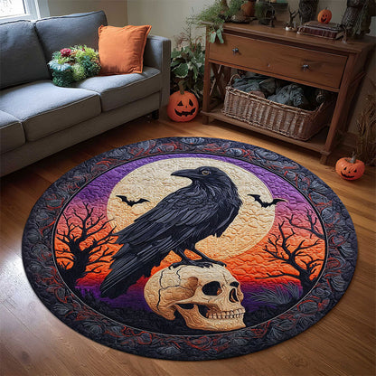 Mystic Black Raven Skull 3D Printed Rug, Halloween Round Mat UKTO5190903