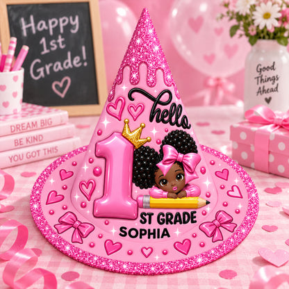 Personalized Back To School Witch Hat, Black Girl Witch Hat For Kid UKND6100910