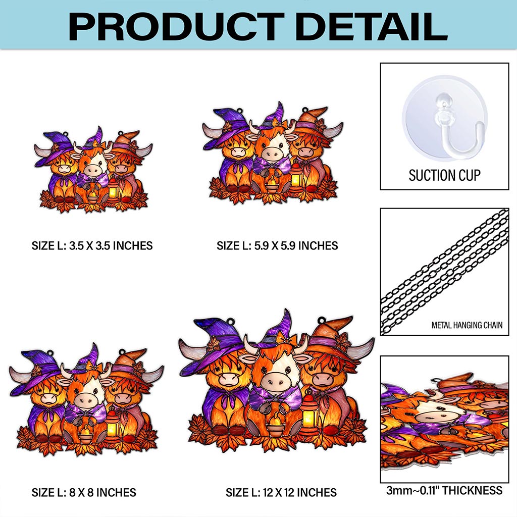 Highland Cows Halloween  Acrylic Window Hangings Suncatcher UKHA5130901