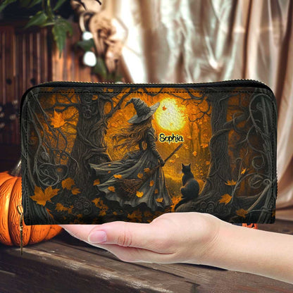 Personalized Witch And Black Cat Art Print Handbag With Handle, Witchy Halloween Bags QFTD5040704