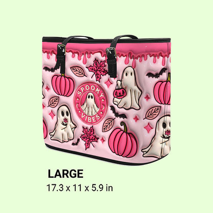 Spooky Vibe Print 3D Inflated Leather Tote Bag, Halloween Gift QFTO4310704