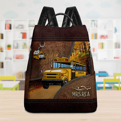 Personalized School Bus Driver Leather Backpack QFTO4050801